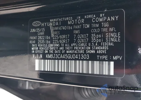 2016 Hyundai Tucson Se from USA, damaged, VIN KM8J3CA45GU041303